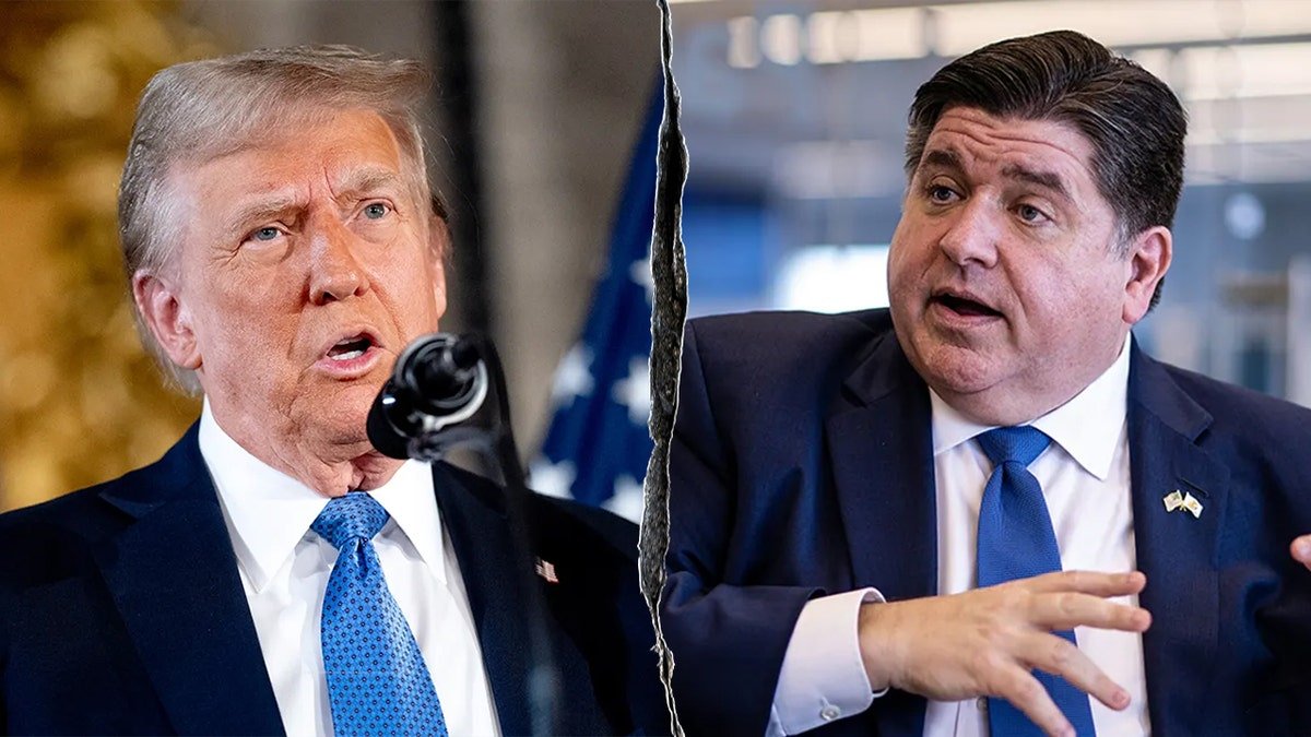 Le président Donald Trump, à gauche, le gouverneur de l'Illinois, JB Pritzker, à droite.
