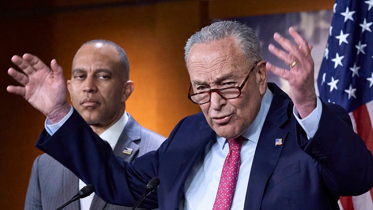 Chuck Schumer avec les bras levés