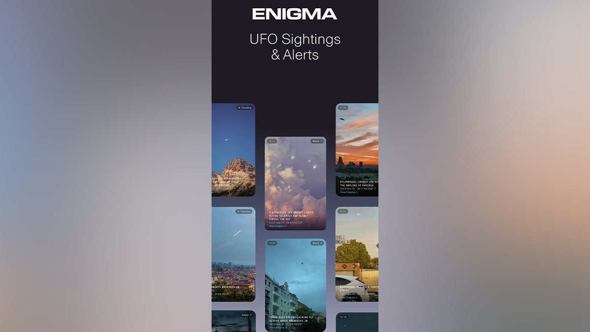 Une capture d'écran de l'application d'observation d'OVNIS Enigma